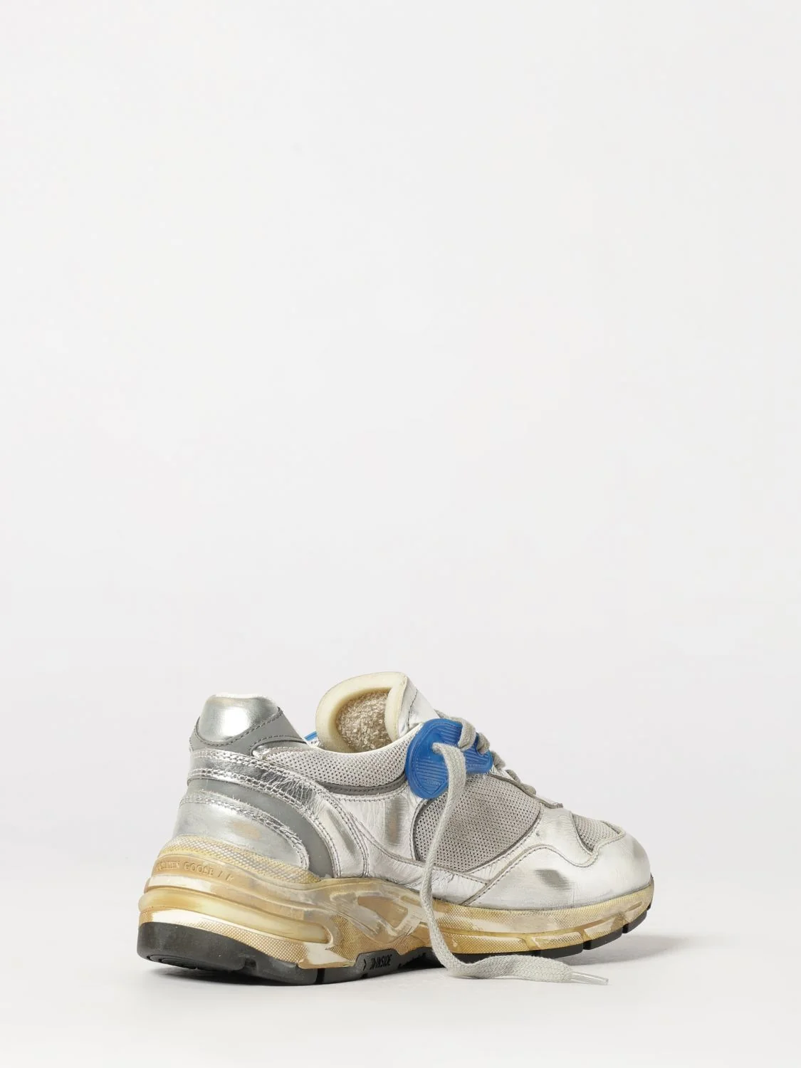 dad leather and mesh sneakers with distressed effect and applied logo