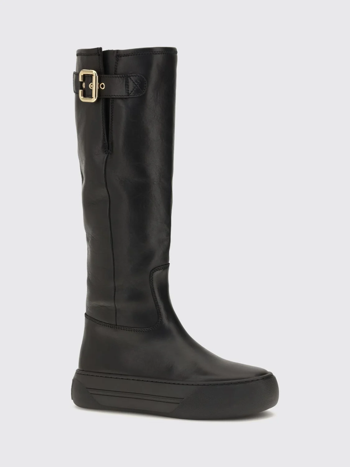 chloé delia knee-high lambskin boots with platform sole and round toe