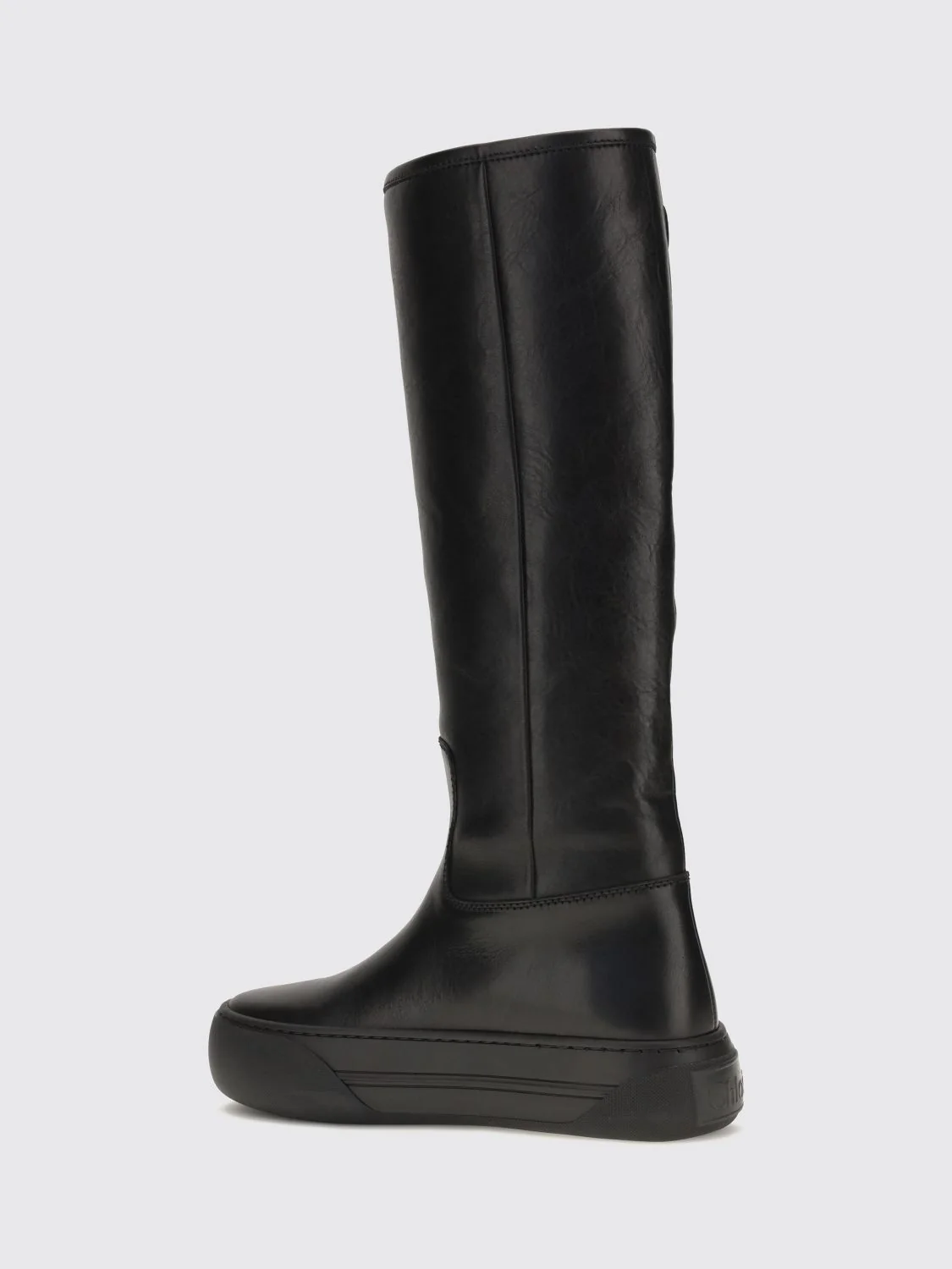 chloé delia knee-high lambskin boots with platform sole and round toe