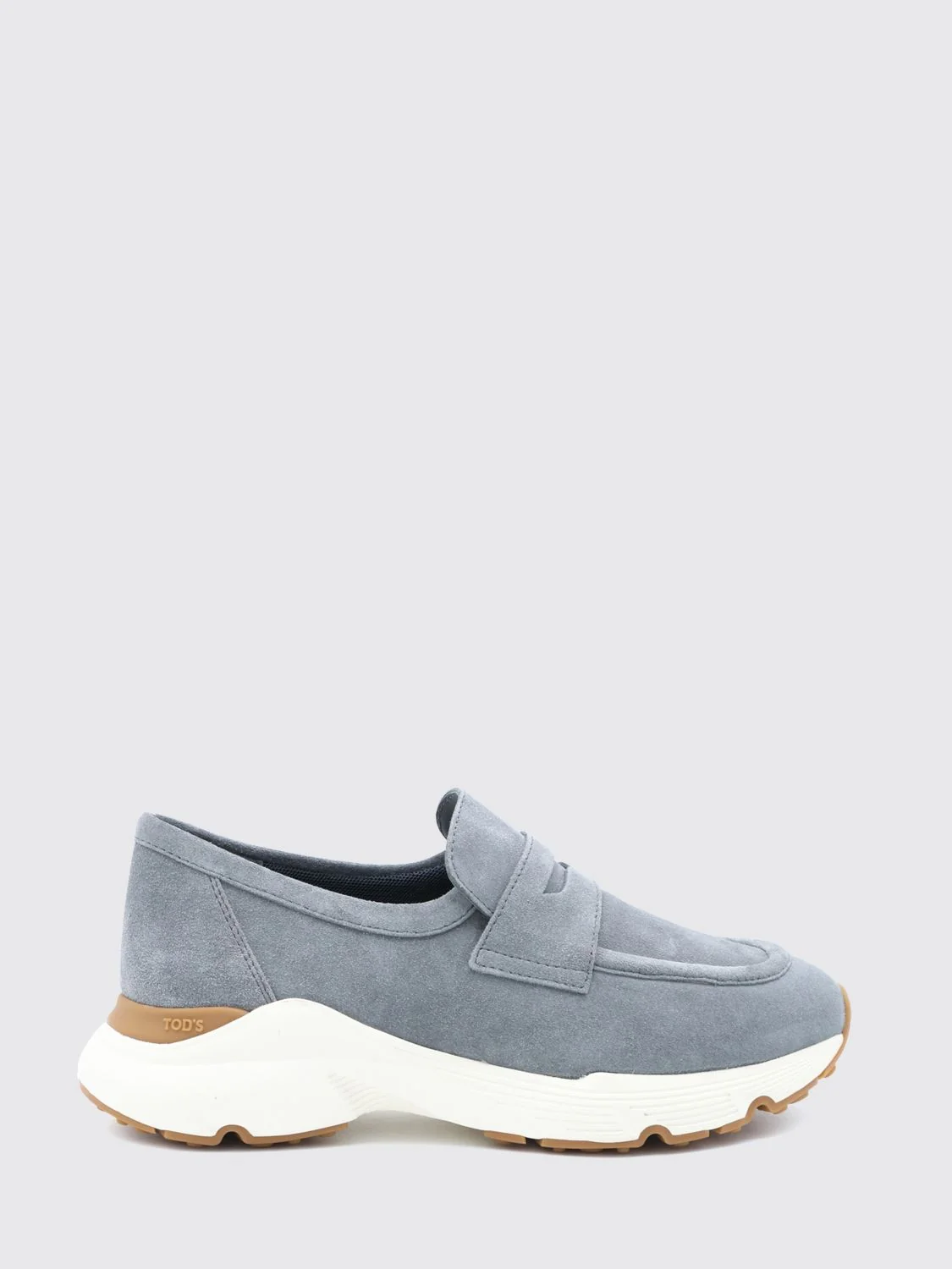 suede loafers with penny bar and rubber sole