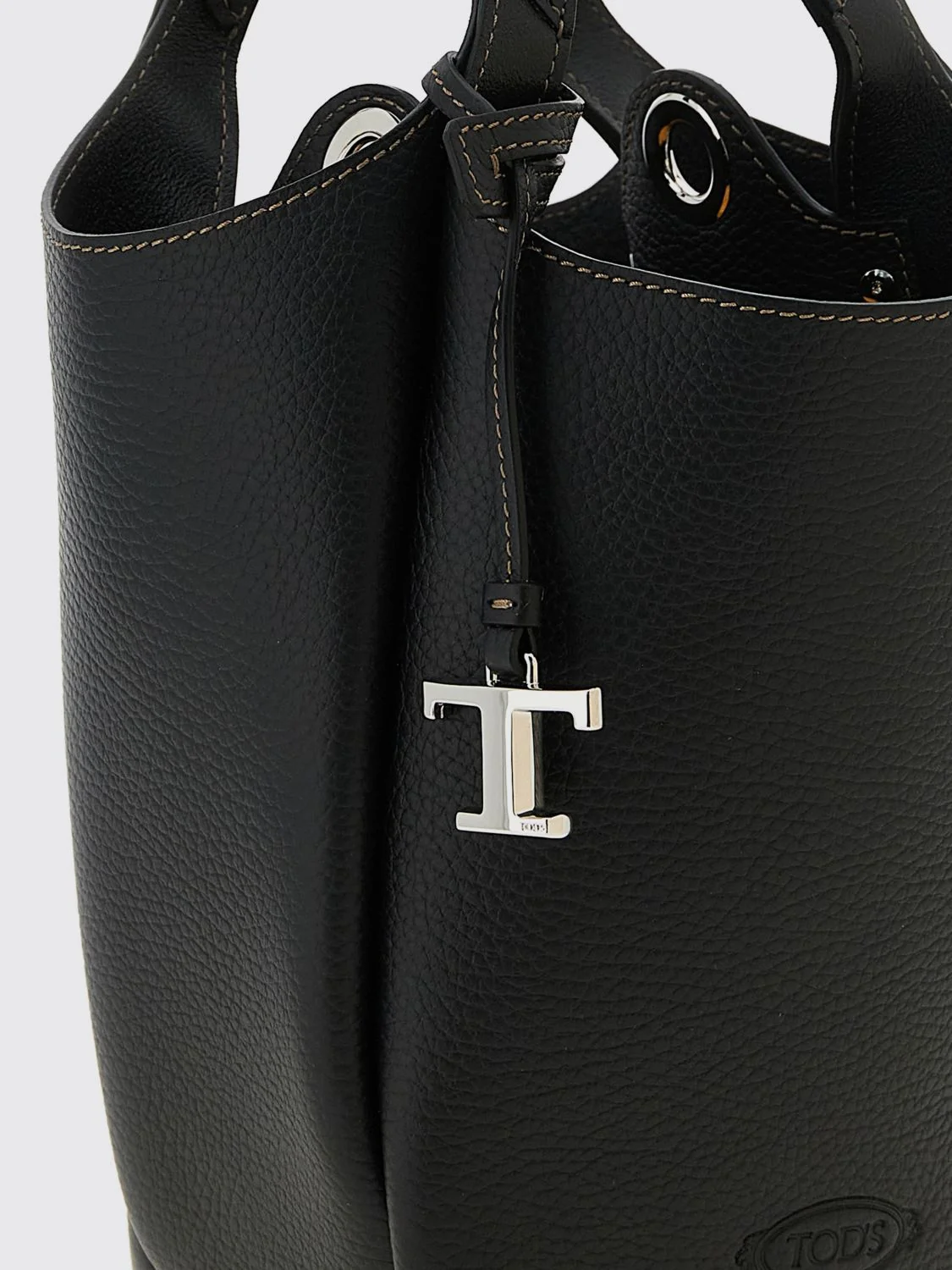 small hammered leather bucket bag with removable shoulder strap