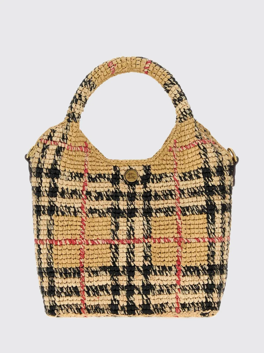 margate mini vintage check tote bag in raffia with removable strap