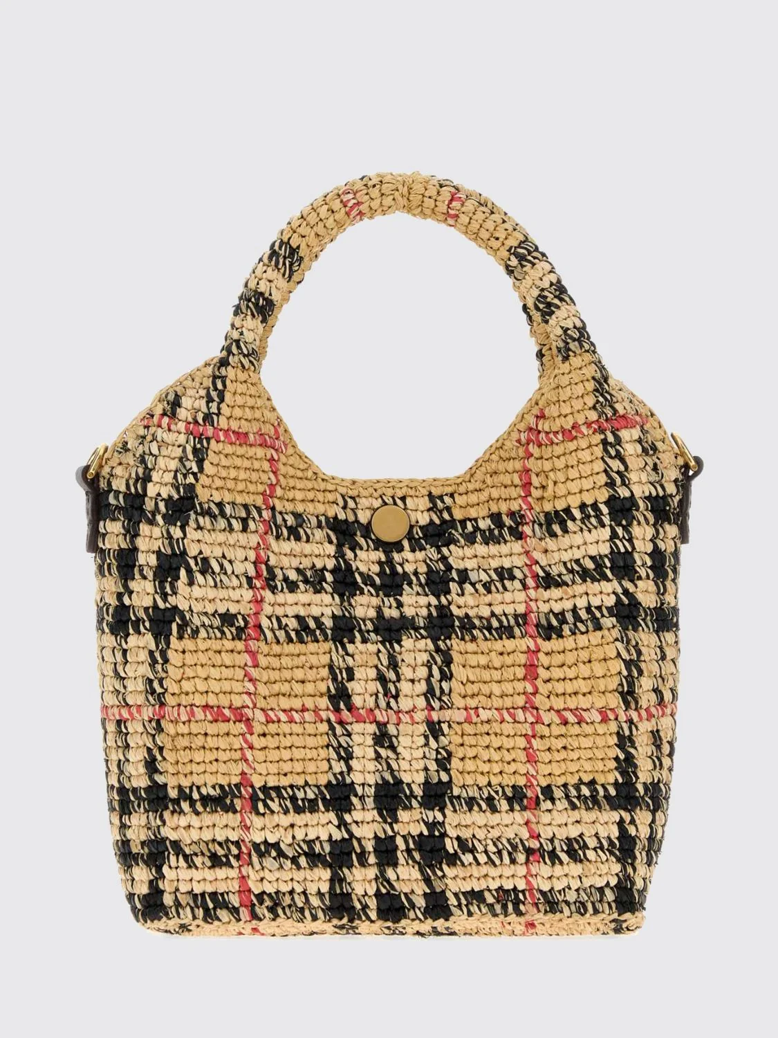 BURBERRY OS margate mini vintage check tote bag in raffia with removable strap