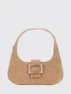belle vivier suede shoulder bag with logo plaque