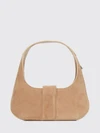 belle vivier suede shoulder bag with logo plaque