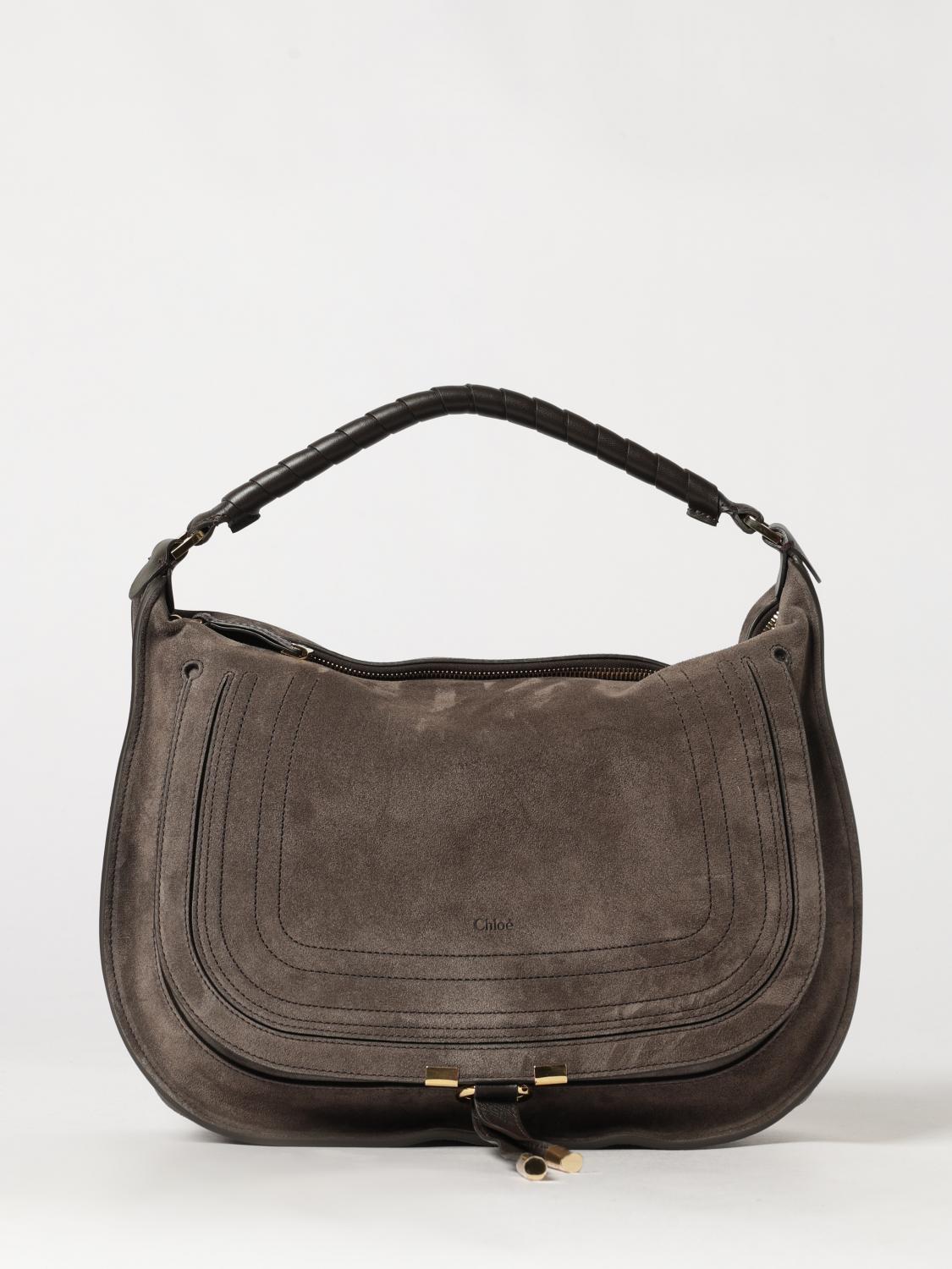 chloé marcie suede shoulder bag with woven handle