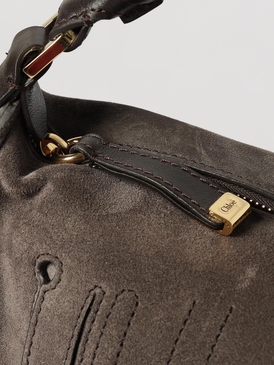 chloé marcie suede shoulder bag with woven handle