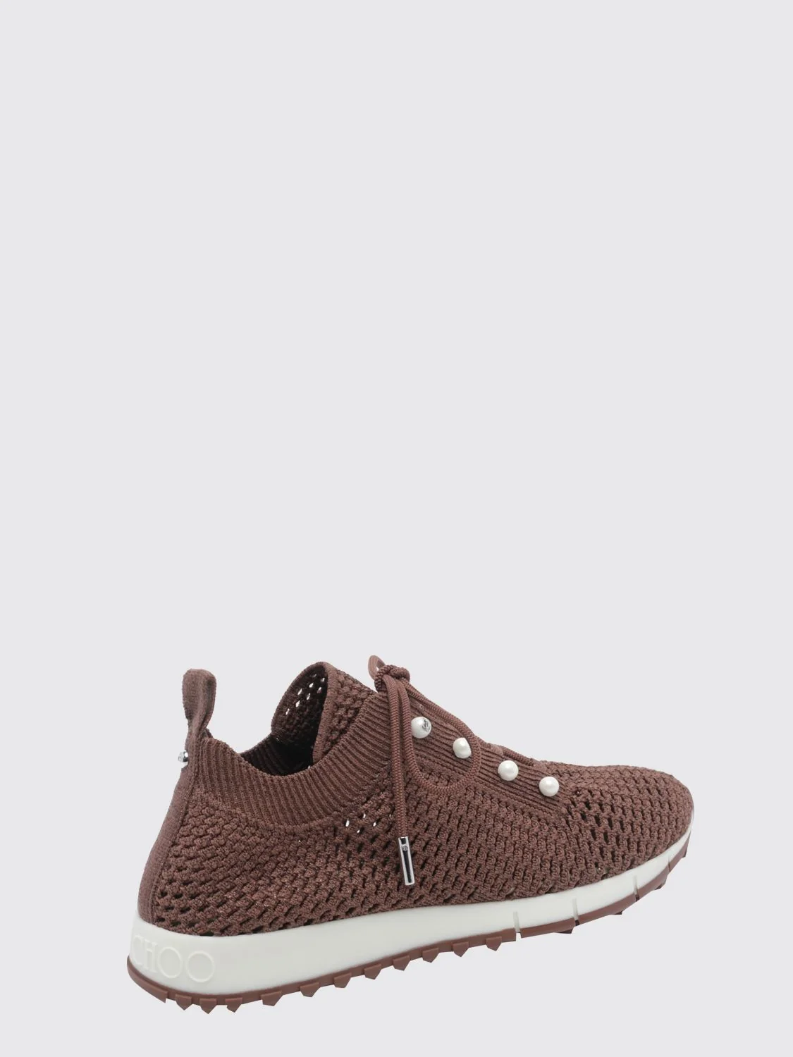 veles low-top sneakers in lurex knit with monogram and faux pearls