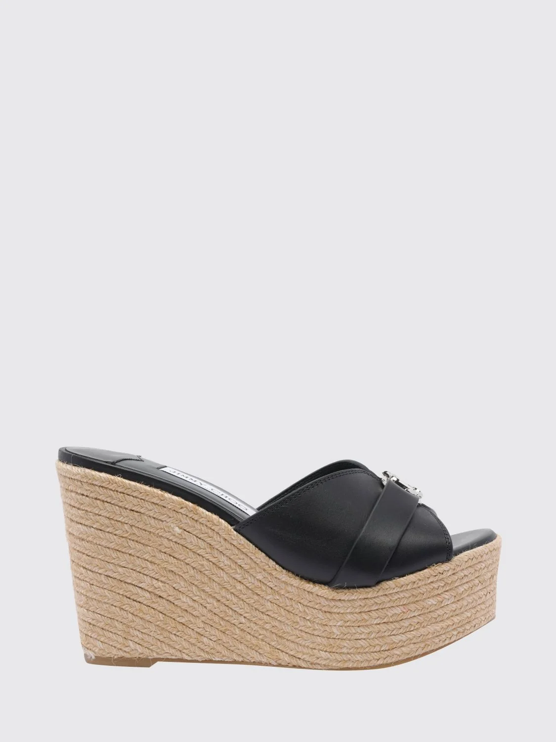 leda wedge sandals in smooth calfskin with monogram and high heel