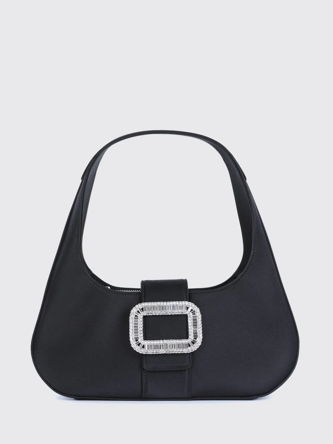 pilgrim black satin shoulder bag with jewel buckle