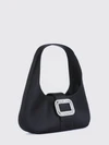 pilgrim black satin shoulder bag with jewel buckle