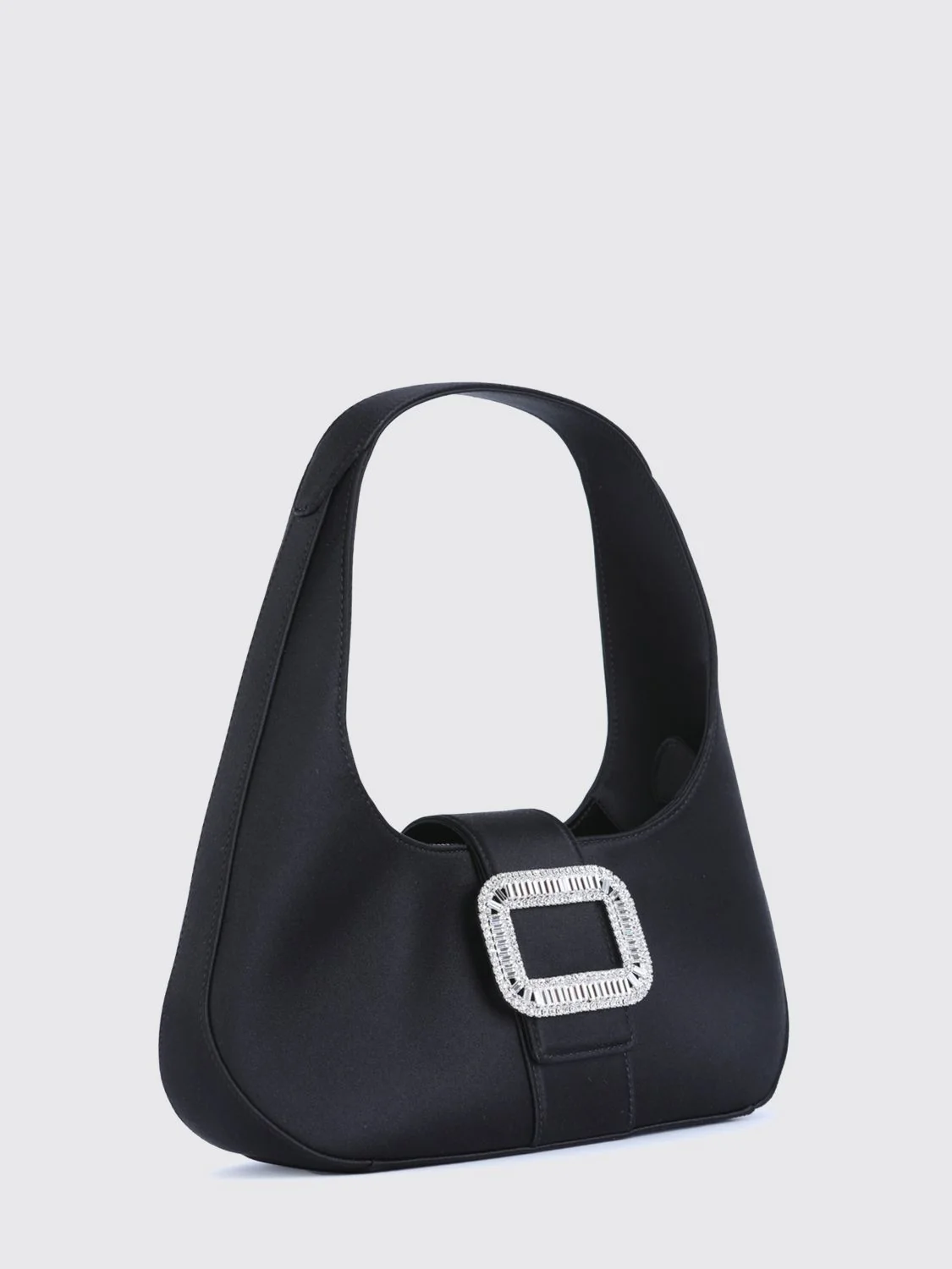 pilgrim black satin shoulder bag with jewel buckle