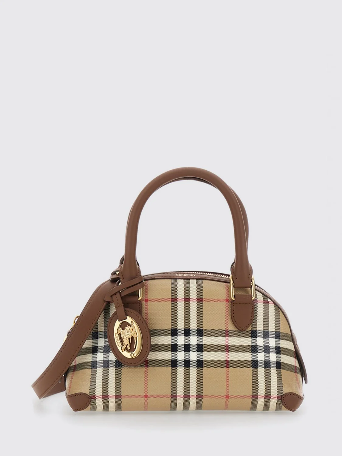 BURBERRY OS primrose mini cotton and leather bowling bag with vintage check pattern