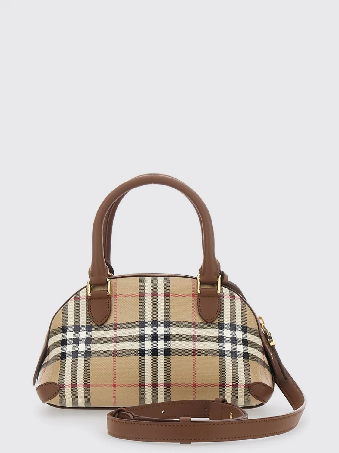 BURBERRY OS primrose mini cotton and leather bowling bag with vintage check pattern