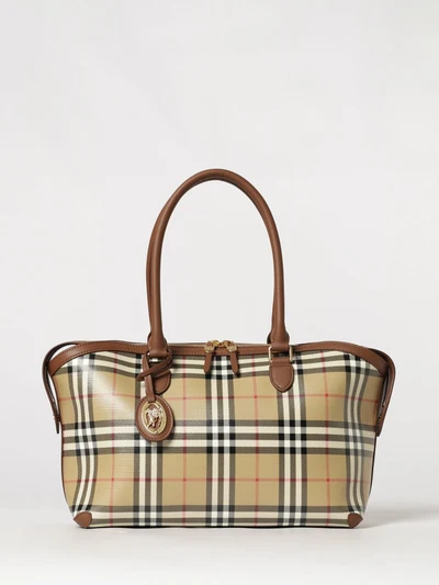 vintage check canvas shoulder bag with double handle and charm