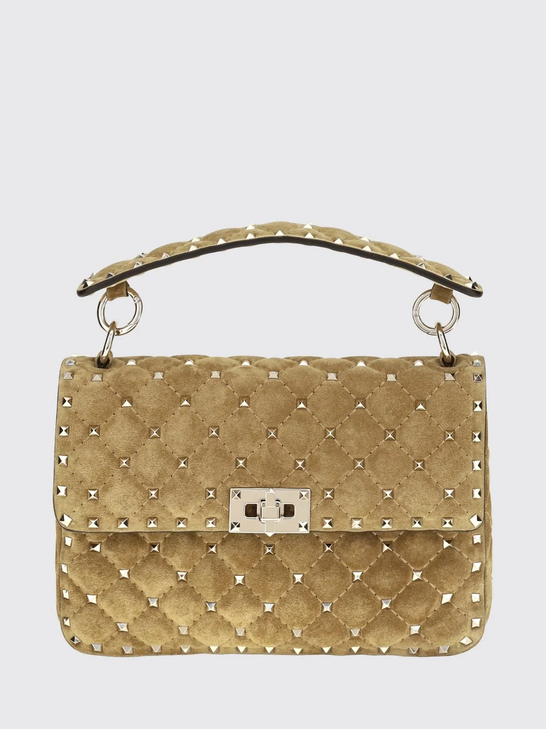 rockstud leather handbag with studs and chain strap