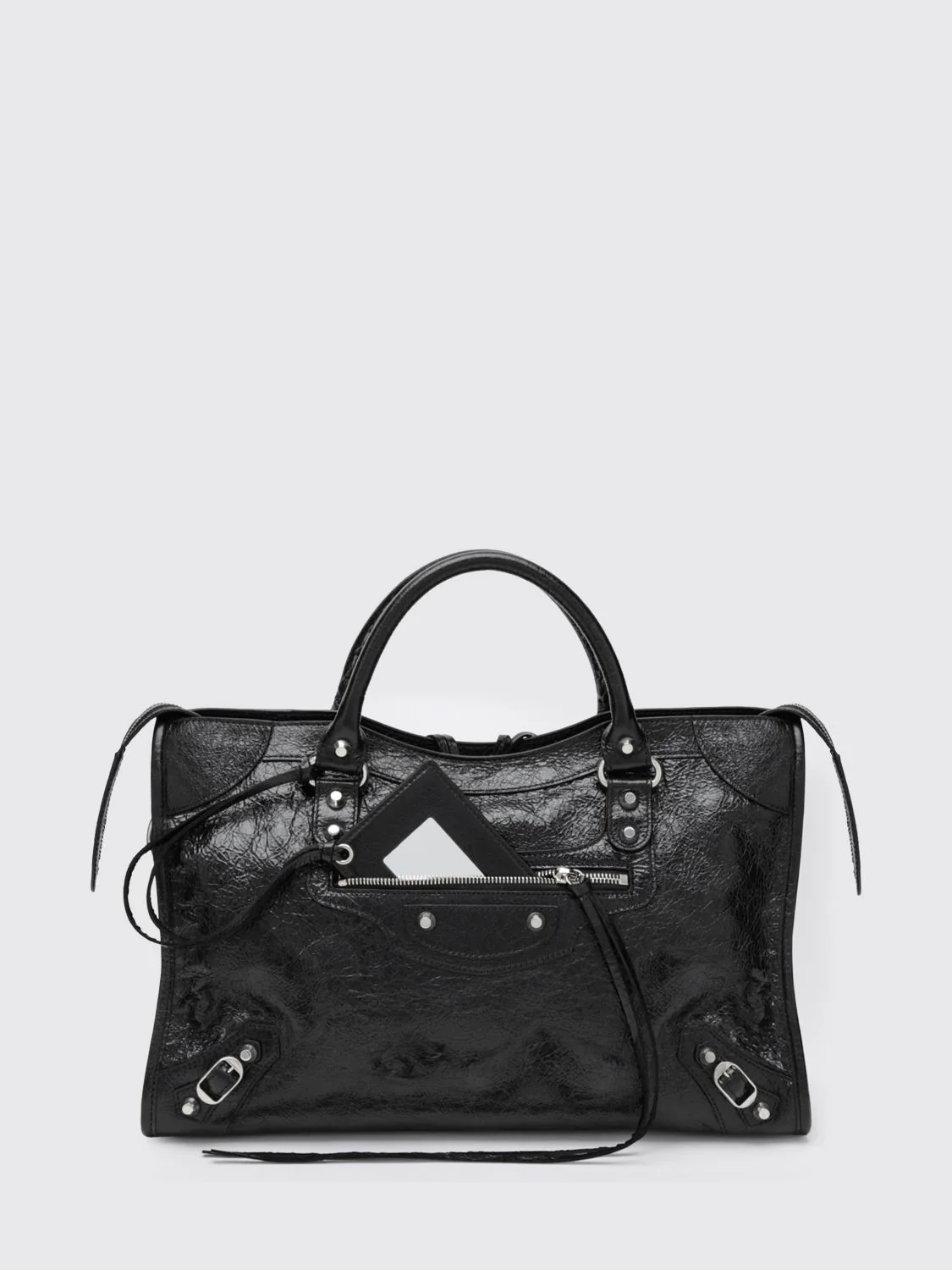 BALENCIAGA OS medium le city handbag in arena lambskin with studs