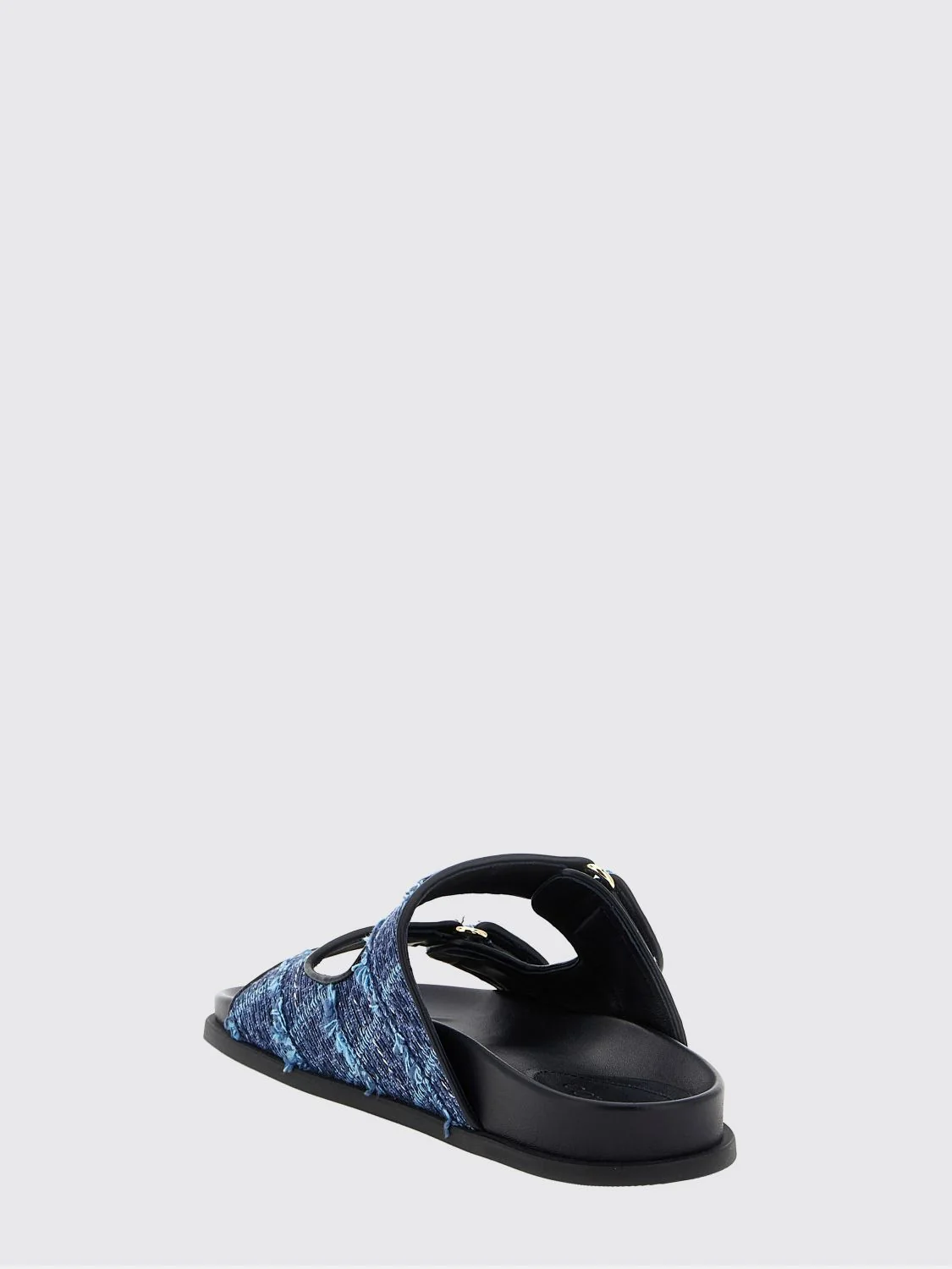 fayence pearl-embellished denim flat sandals with monogram