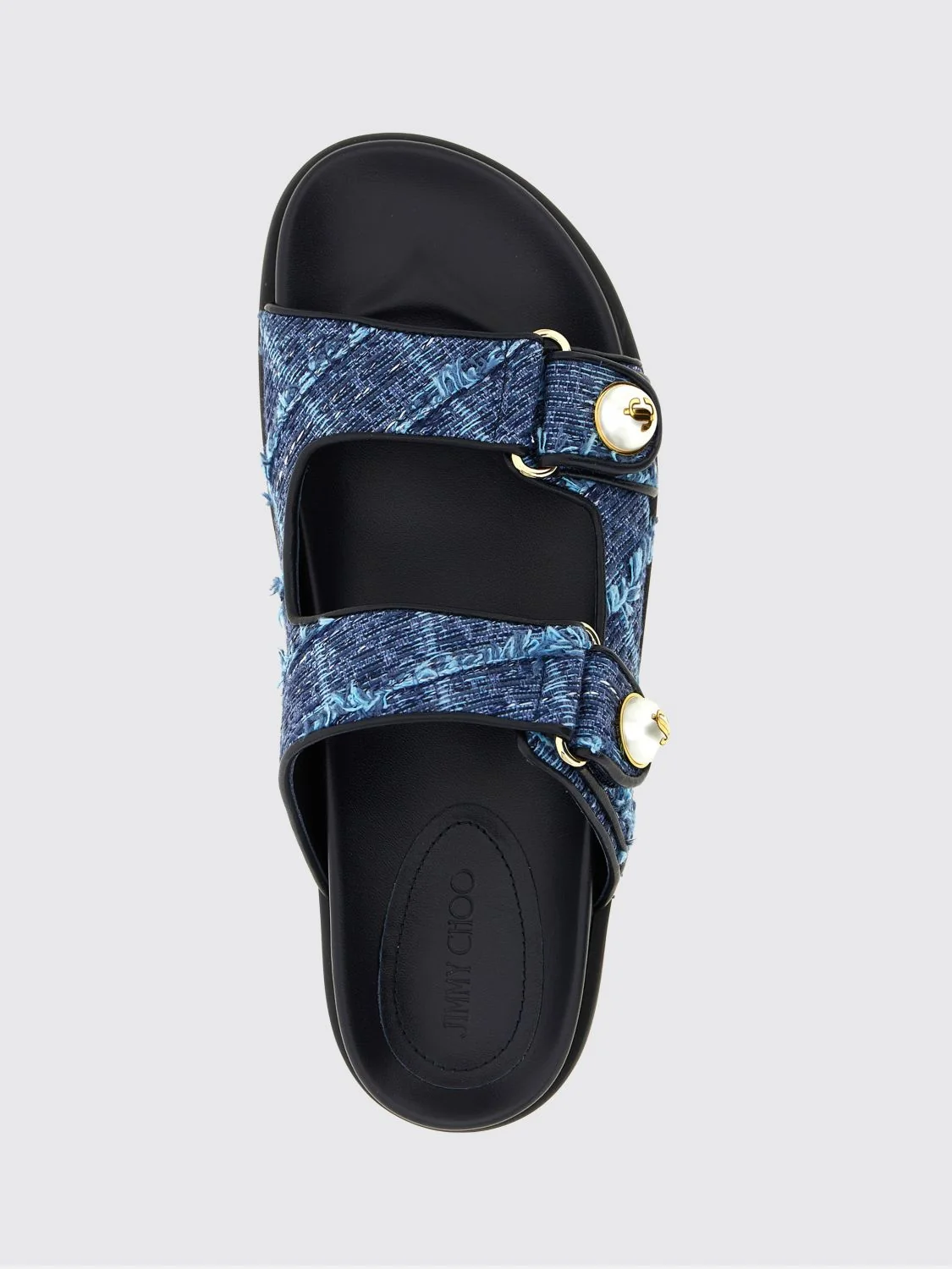 fayence pearl-embellished denim flat sandals with monogram