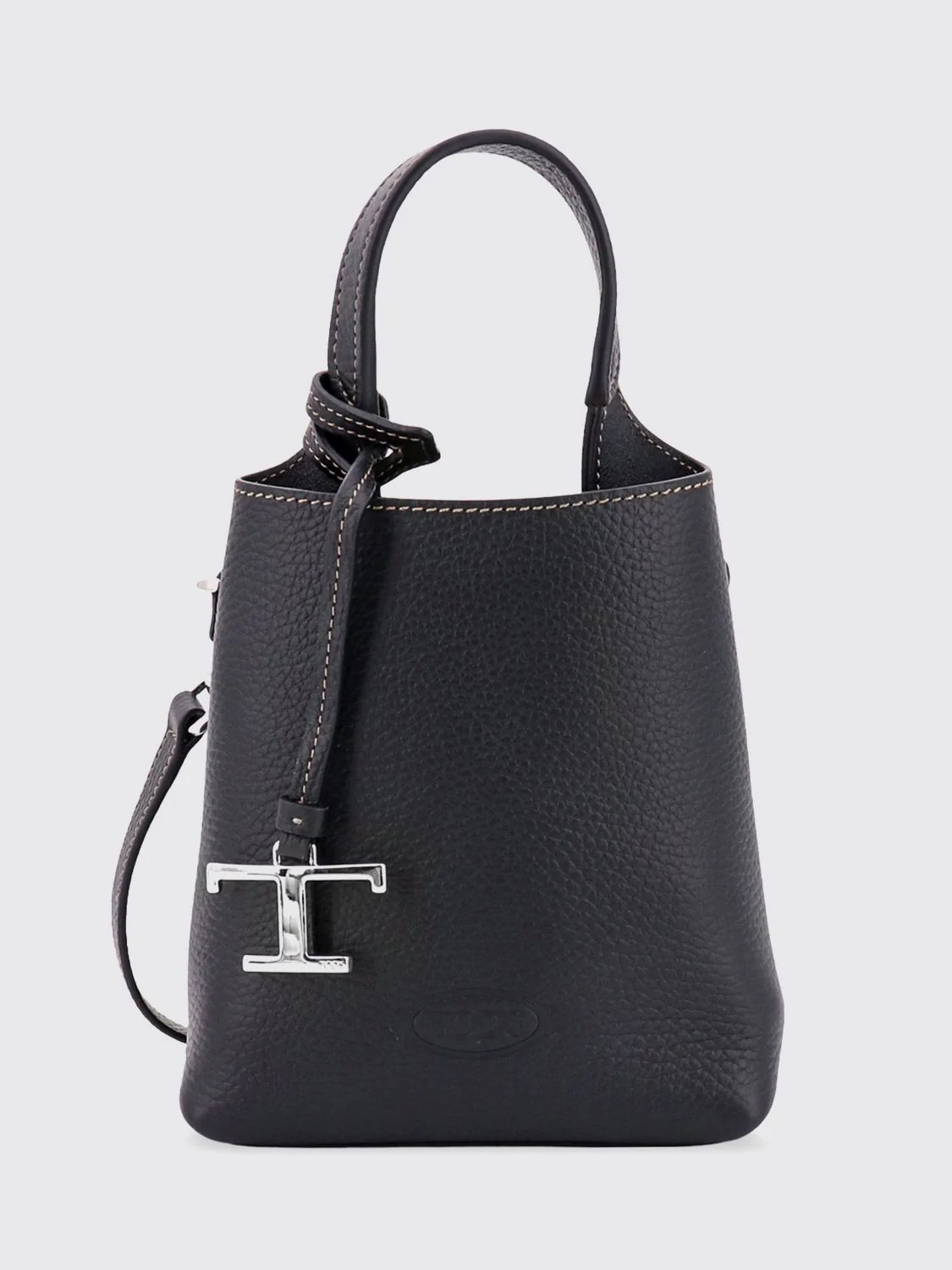 mini handbag in hammered leather with logo charm