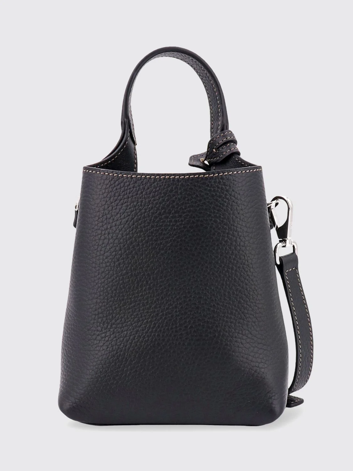 mini handbag in hammered leather with logo charm