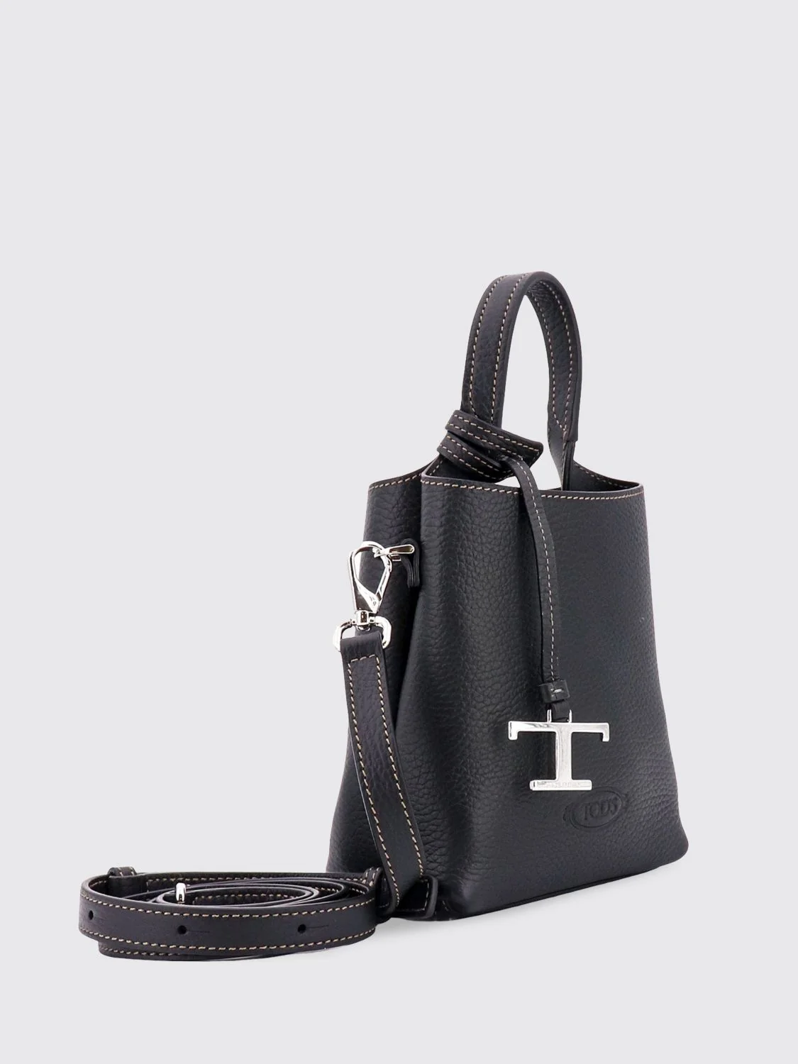 mini handbag in hammered leather with logo charm