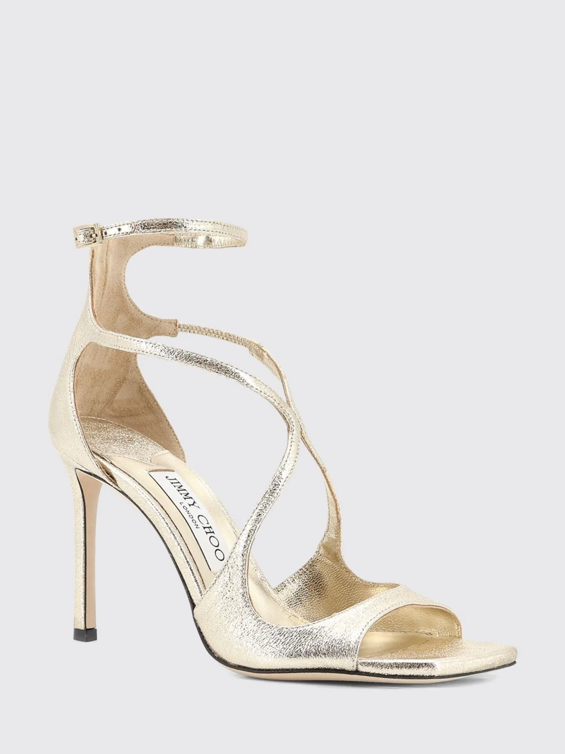 JIMMY CHOO 36 azia laminated leather sandals with high heel and square toe