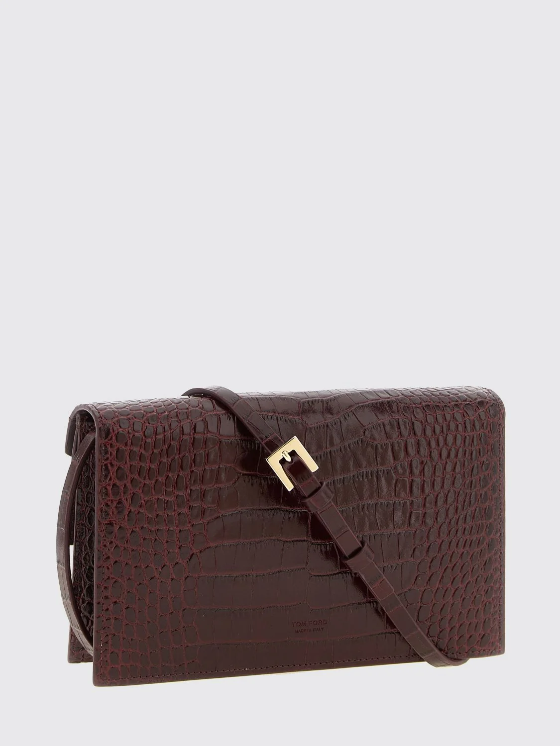 TOM FORD OS small croc-effect calfskin leather crossbody bag with logo
