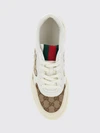re-web sneakers in leather with gg jacquard fabric inserts