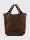 suede calfskin leather bucket bag with double handle and charm