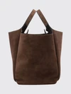 suede calfskin leather bucket bag with double handle and charm