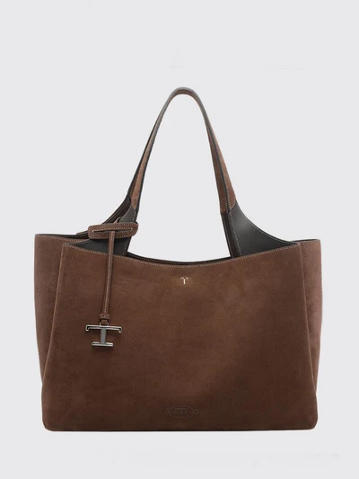 suede leather shoulder bag with double handle and t timeless logo