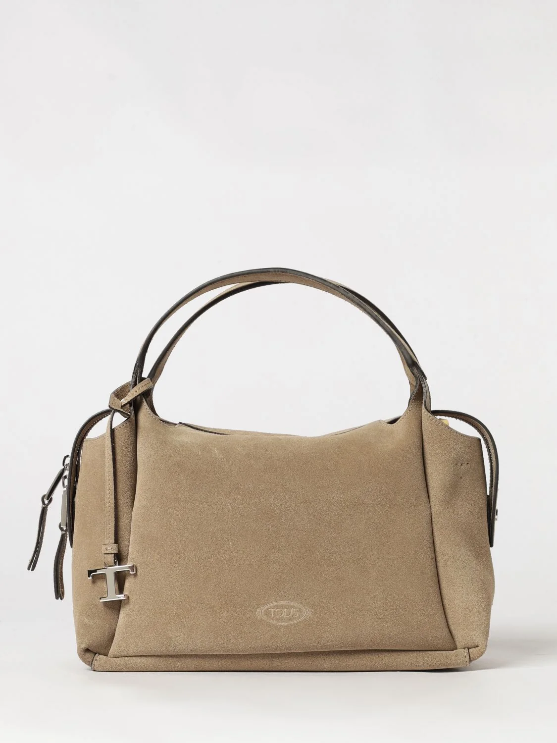 suede calfskin handbag with logo charm
