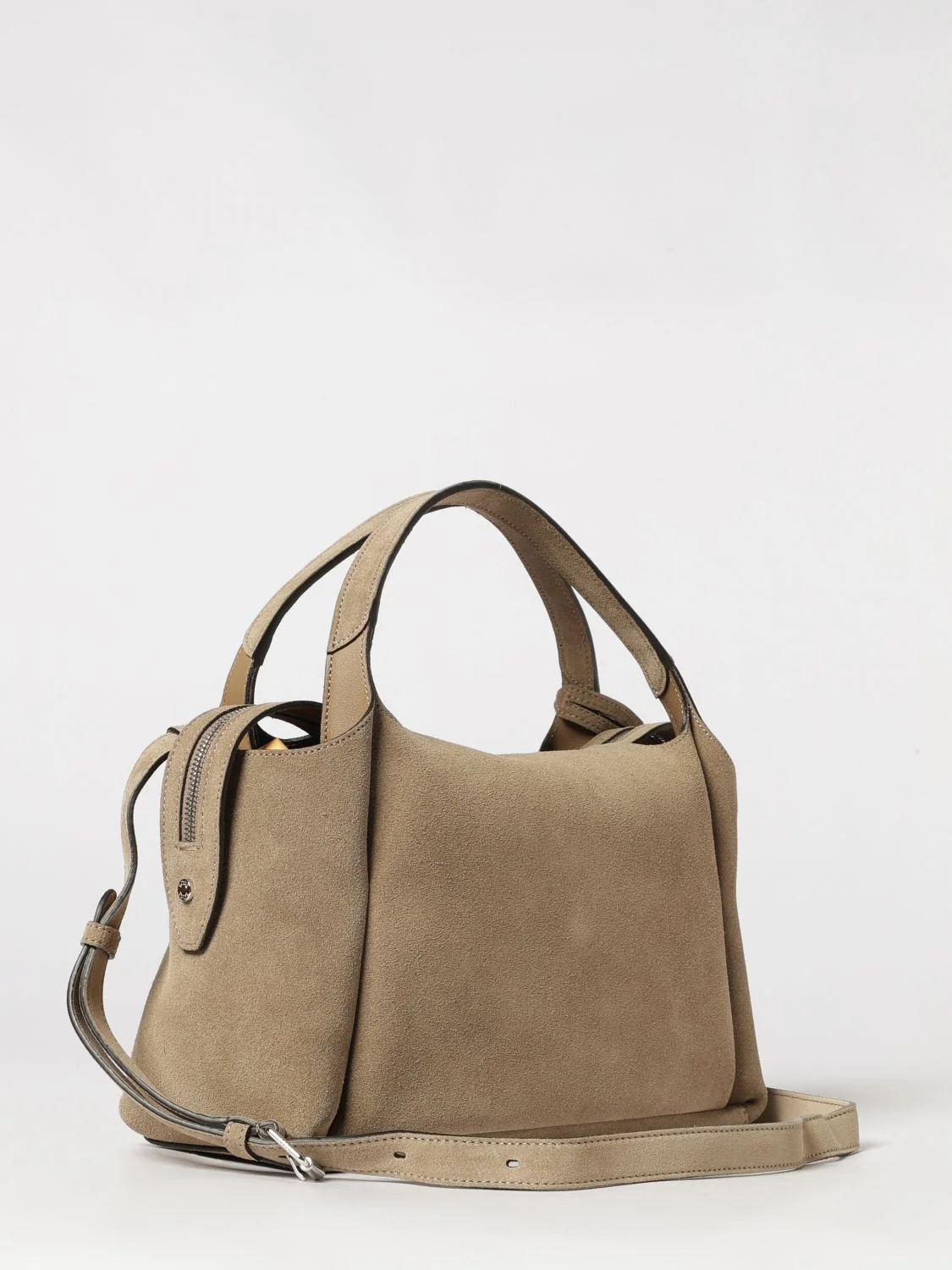 suede calfskin handbag with logo charm