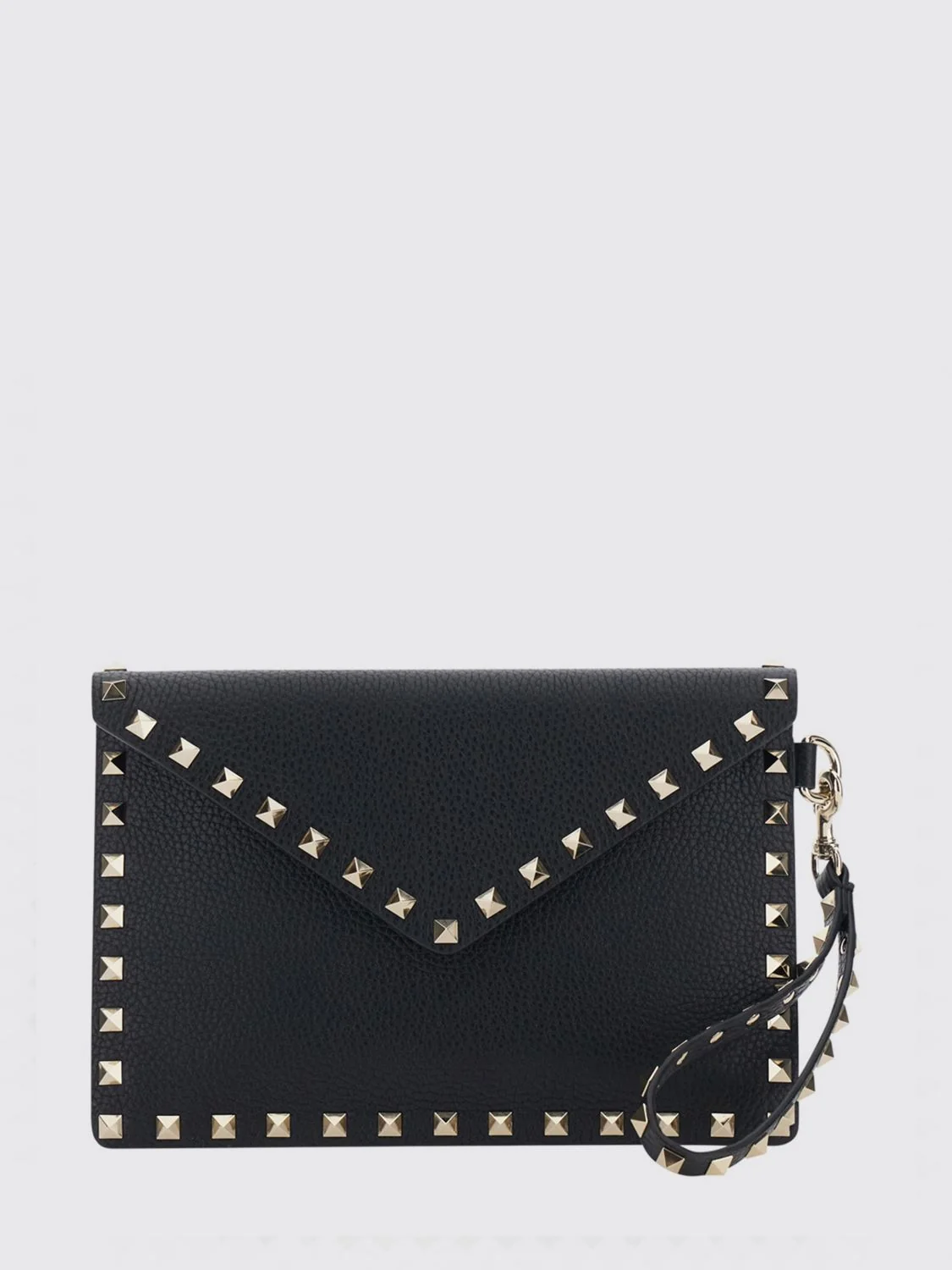 rockstud grained leather envelope clutch with studs