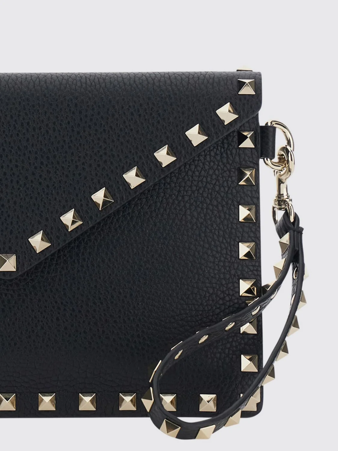 rockstud grained leather envelope clutch with studs