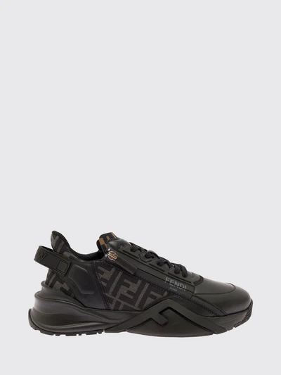 flow low-top leather and fabric sneakers with ff monogram and side zip