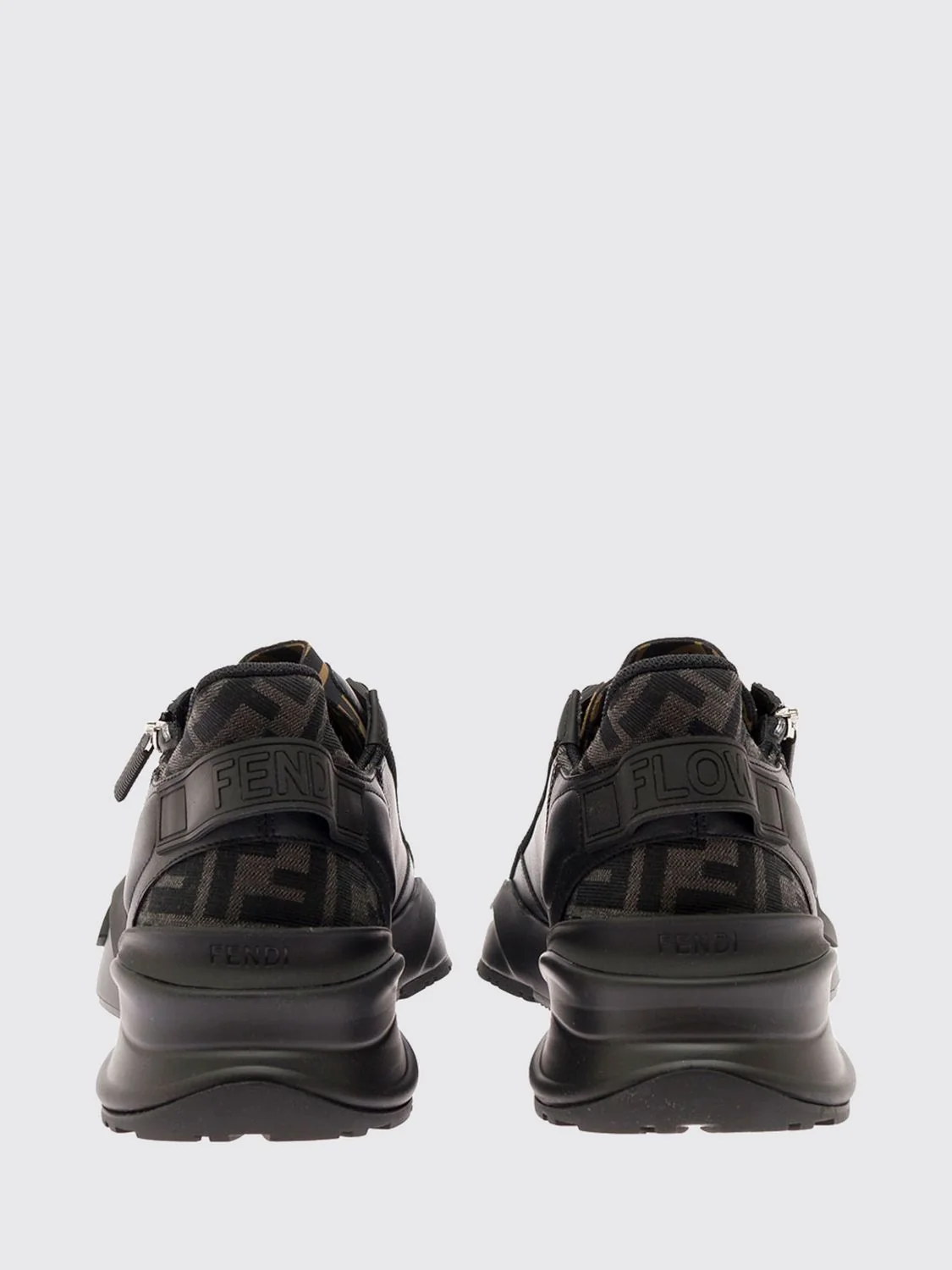 flow low-top leather and fabric sneakers with ff monogram and side zip