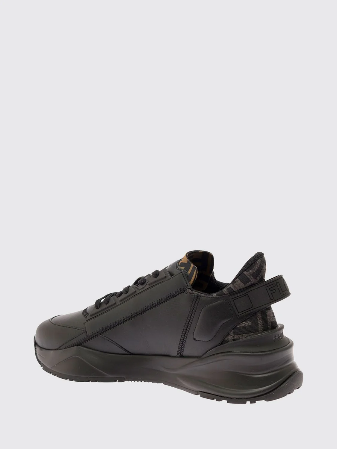 flow low-top leather and fabric sneakers with ff monogram and side zip