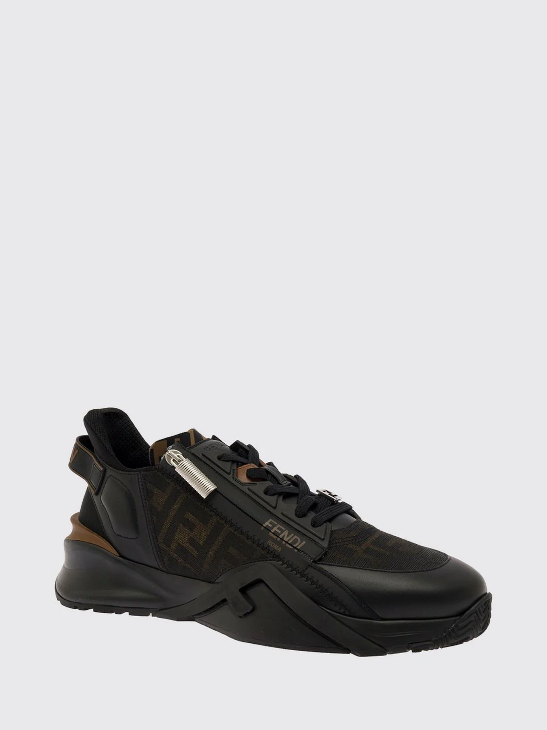 flow low-top technical fabric sneakers with ff monogram and side zip