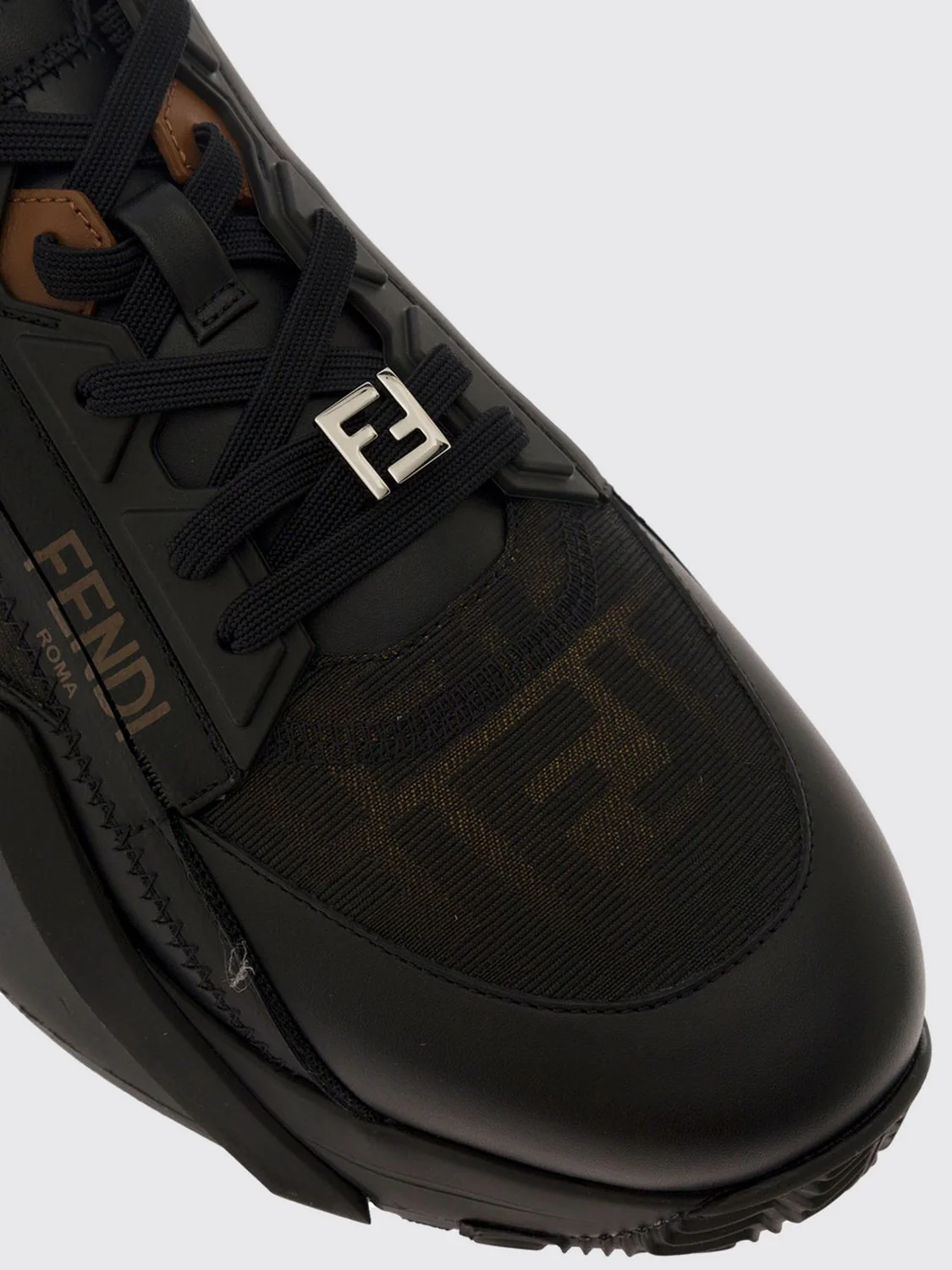 flow low-top technical fabric sneakers with ff monogram and side zip