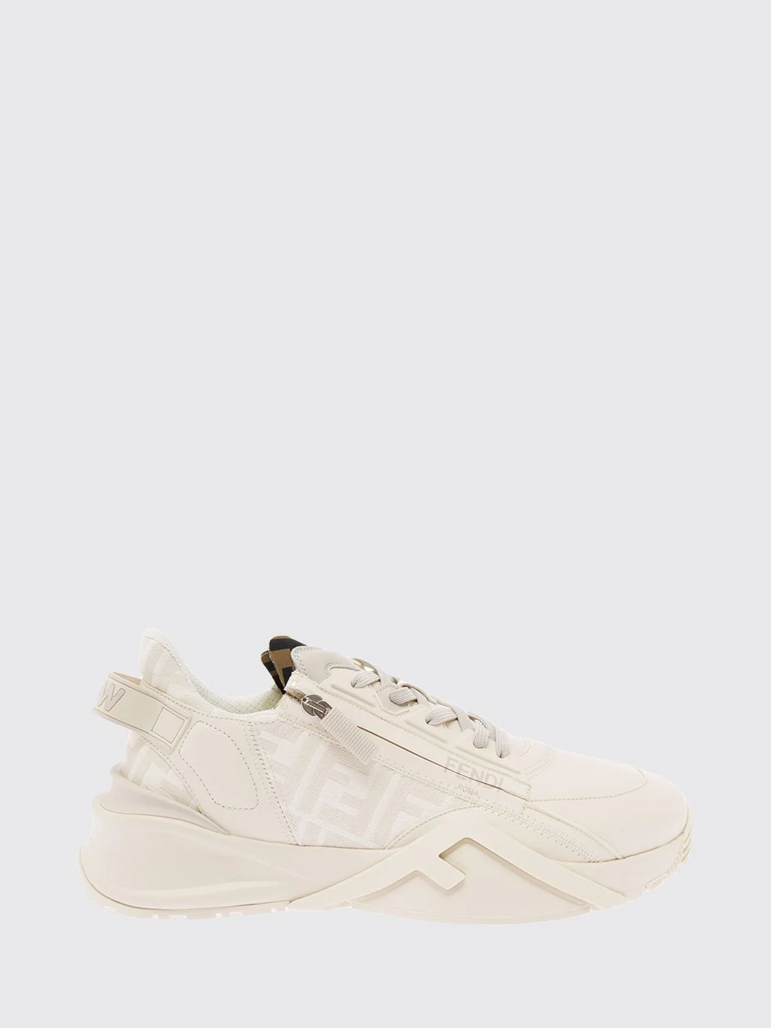 flow low-top leather and fabric sneakers with jacquard ff monogram