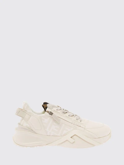 flow low-top leather and fabric sneakers with jacquard ff monogram