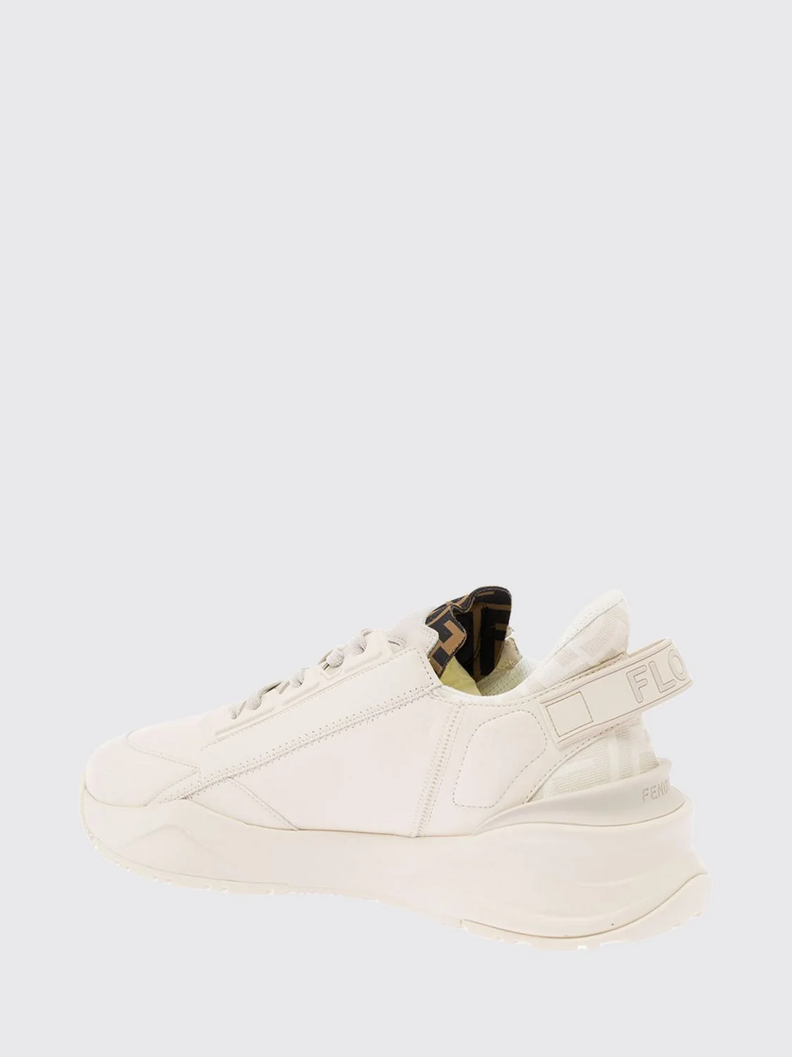 flow low-top leather and fabric sneakers with jacquard ff monogram