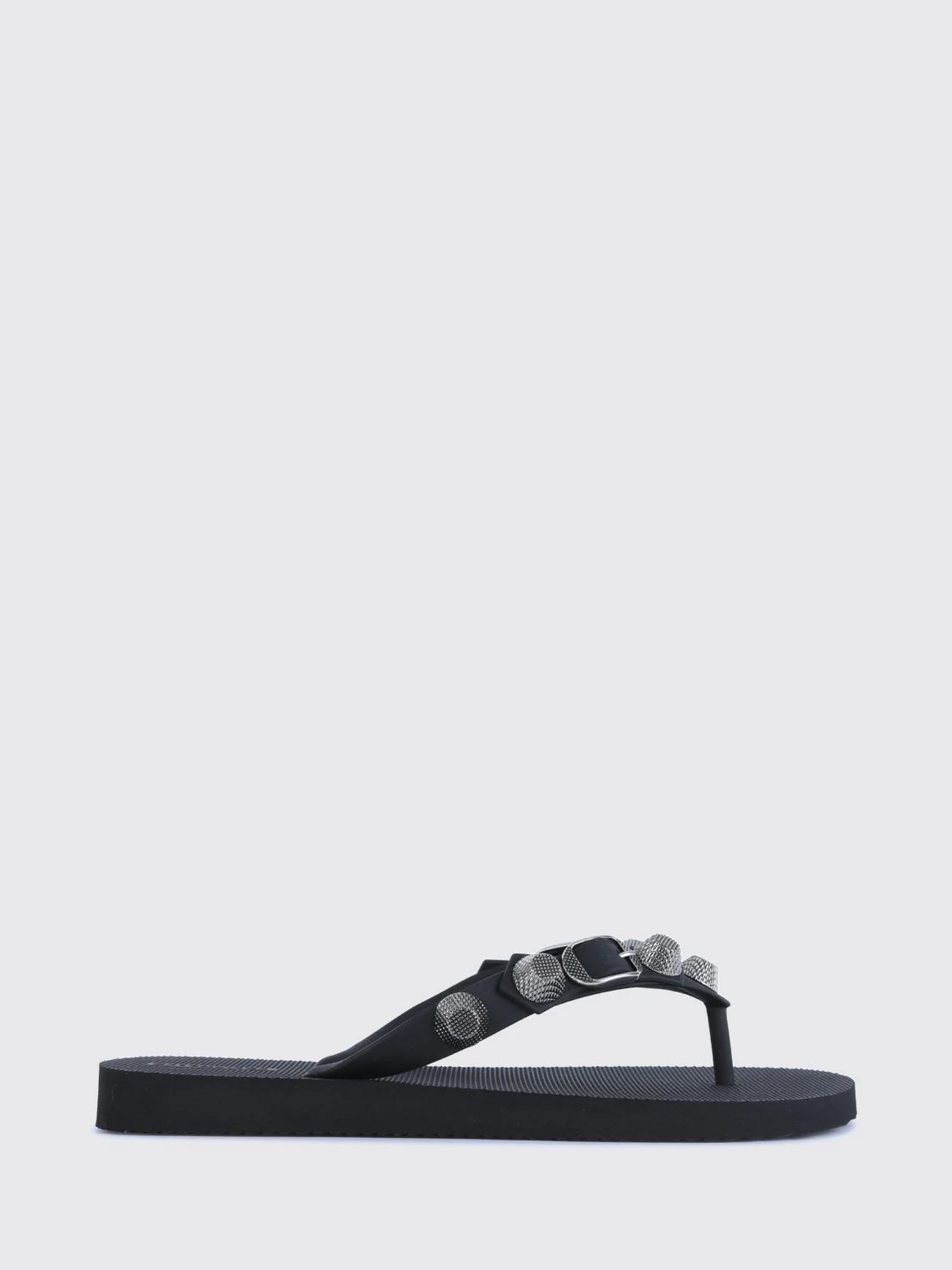 studded rubber thong sandals with decorative buckle