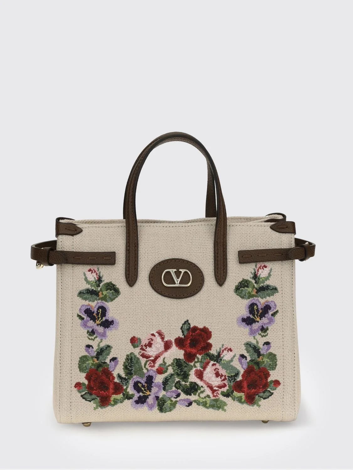 VALENTINO GARAVANI OS small antibes floral embroidered linen tote bag