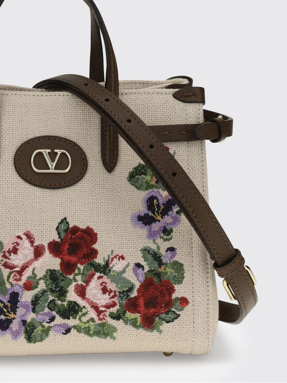 small antibes floral embroidered linen tote bag