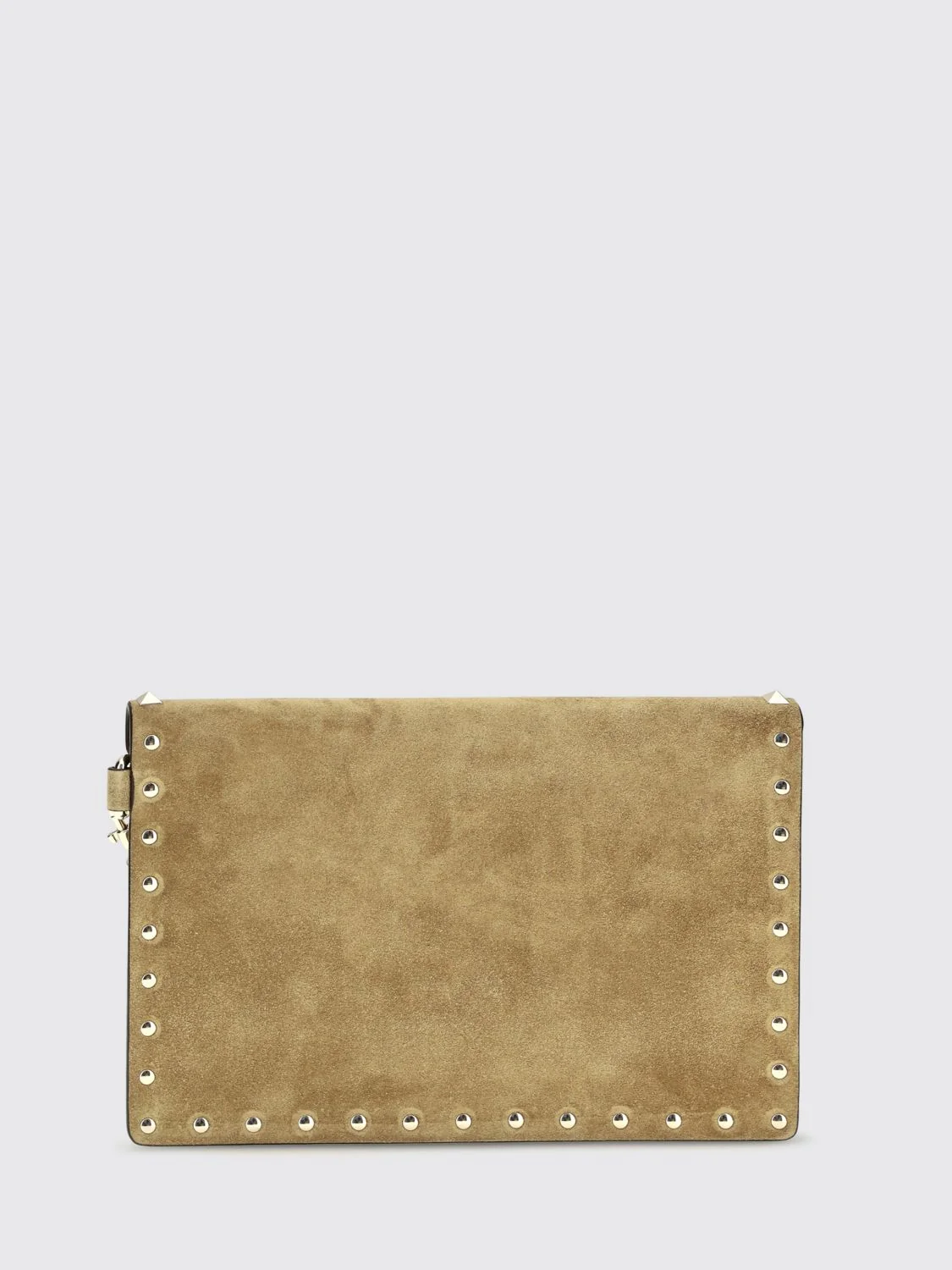 VALENTINO GARAVANI OS rockstud suede clutch with studs and wrist strap