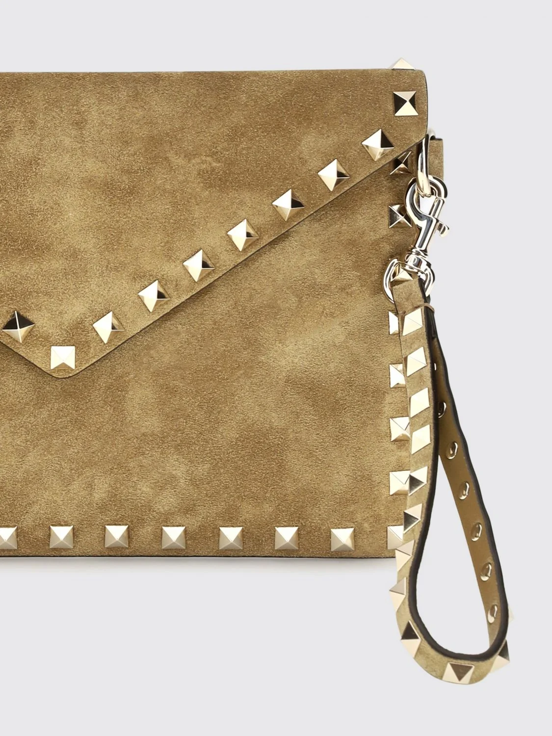 rockstud suede clutch with studs and wrist strap