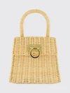 raffia handbag with top handle and gancini metal clasp